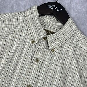 John Henry Button Down Shirt Mens Large Tan Black Plaid Cotton Long Sleeve